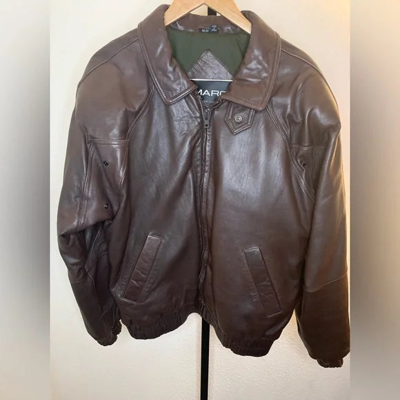 Marc New York Brown Leather Bomber Jacket